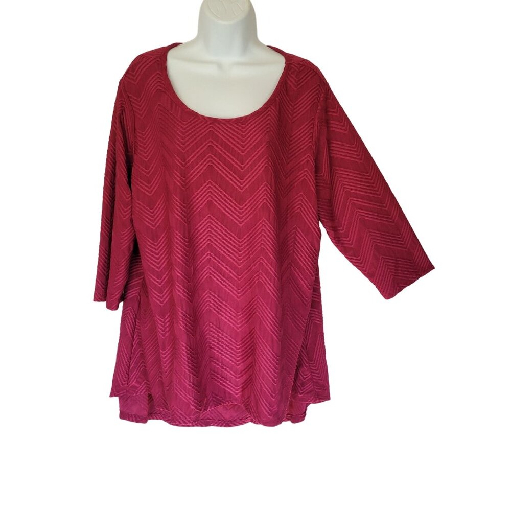 Philosophy Blouse Womens 2X Top 3/4 Sleeve Scoop Neck Textured Stretch Polyester